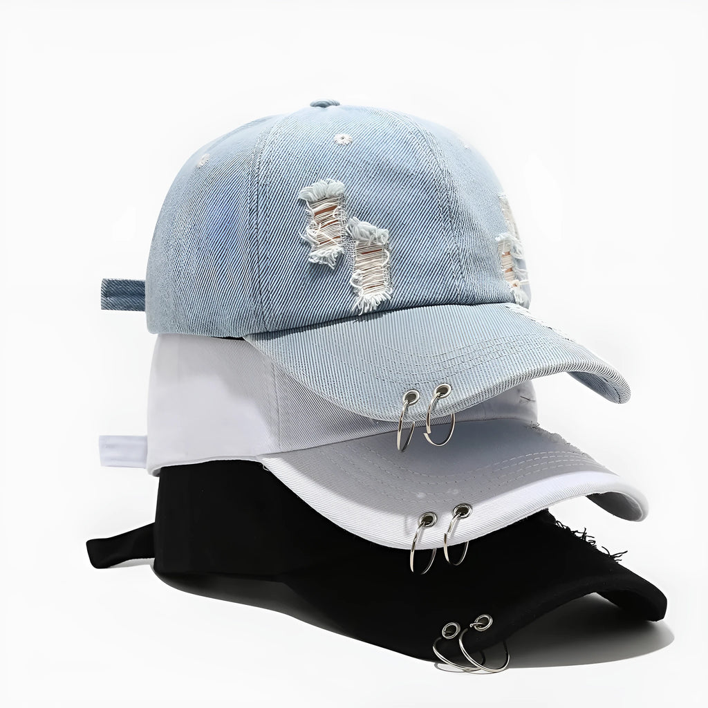Men's denim baseball cap with adjustable strap in light blue jeans colour