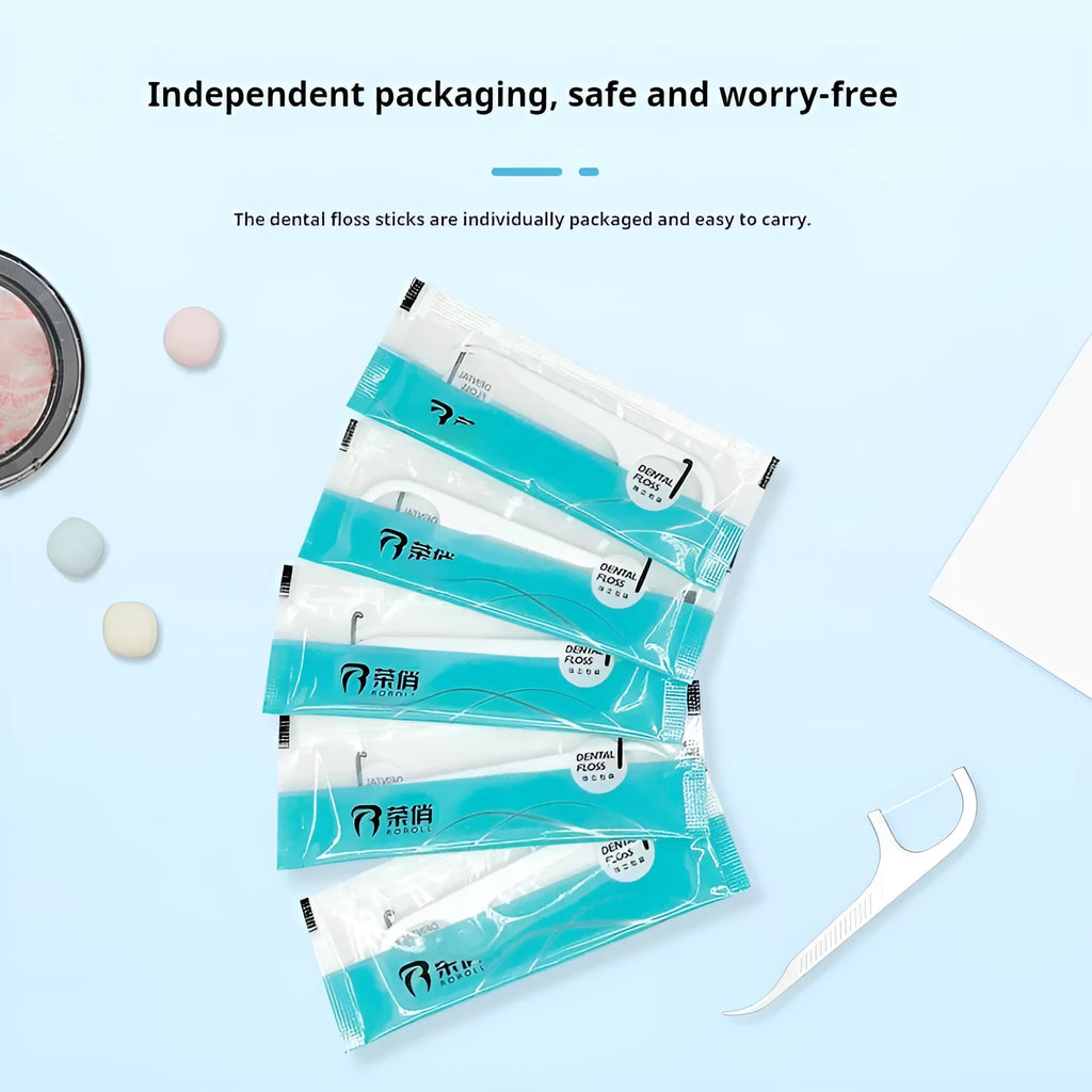 Independent packaging dental floss with 100 single-use strands in plastic material
