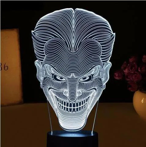 USB 3D LED lamp with acrylic plate showing multiple colour lighting options on black base