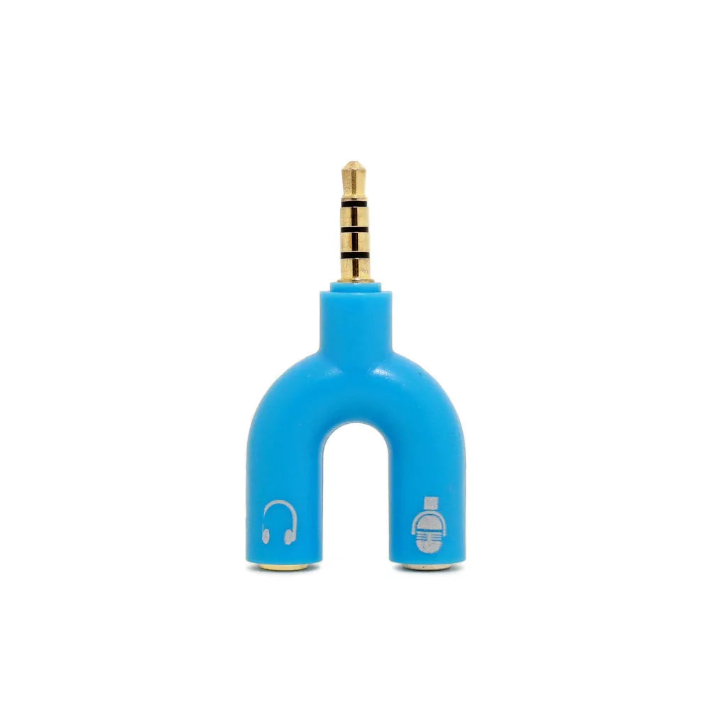 3.5mm audio splitter adapter with gold-plated connections available in six colours