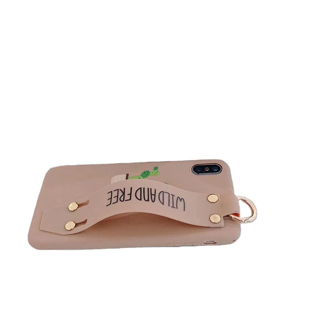 Green graffiti style iPhone case with integrated wristband holder showing back cover design
