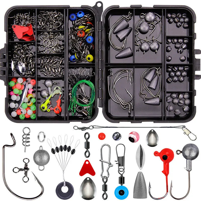 257-piece fishing lure and hook accessories set in ABS storage box for Texas, sea, and rock fishing