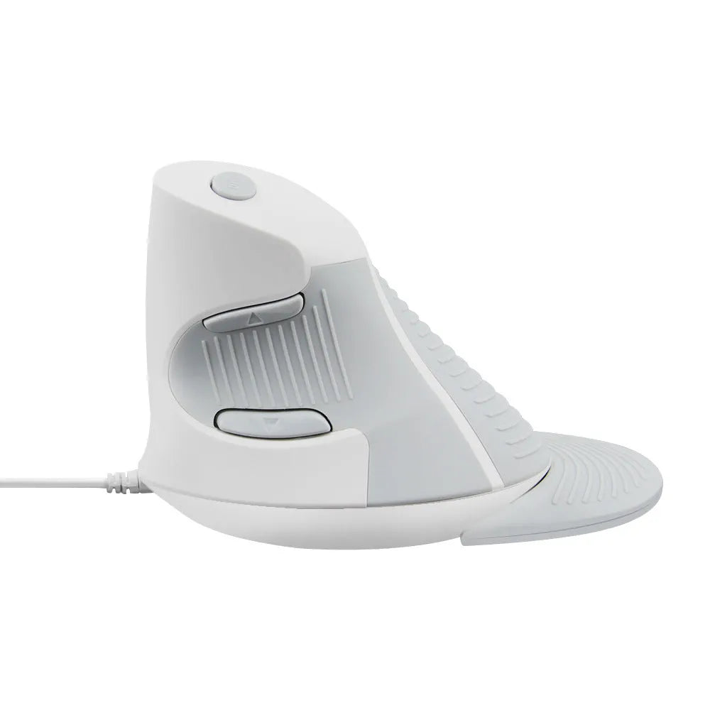 Ergonomic vertical wired mouse in black or white with large 120mm rat-sized design