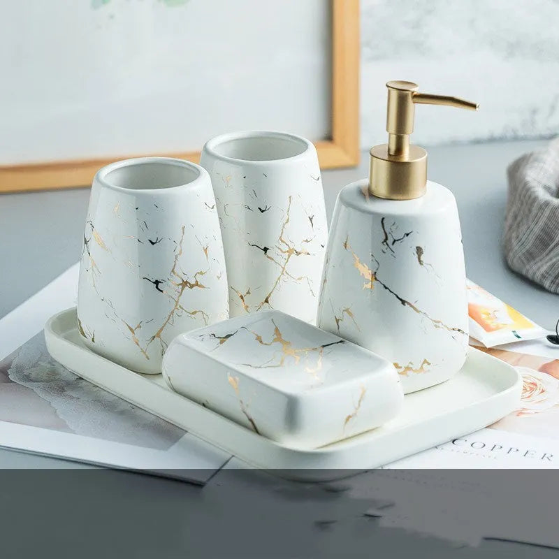 Ceramic bathroom wash set with high-temperature fired porcelain construction in light luxury style