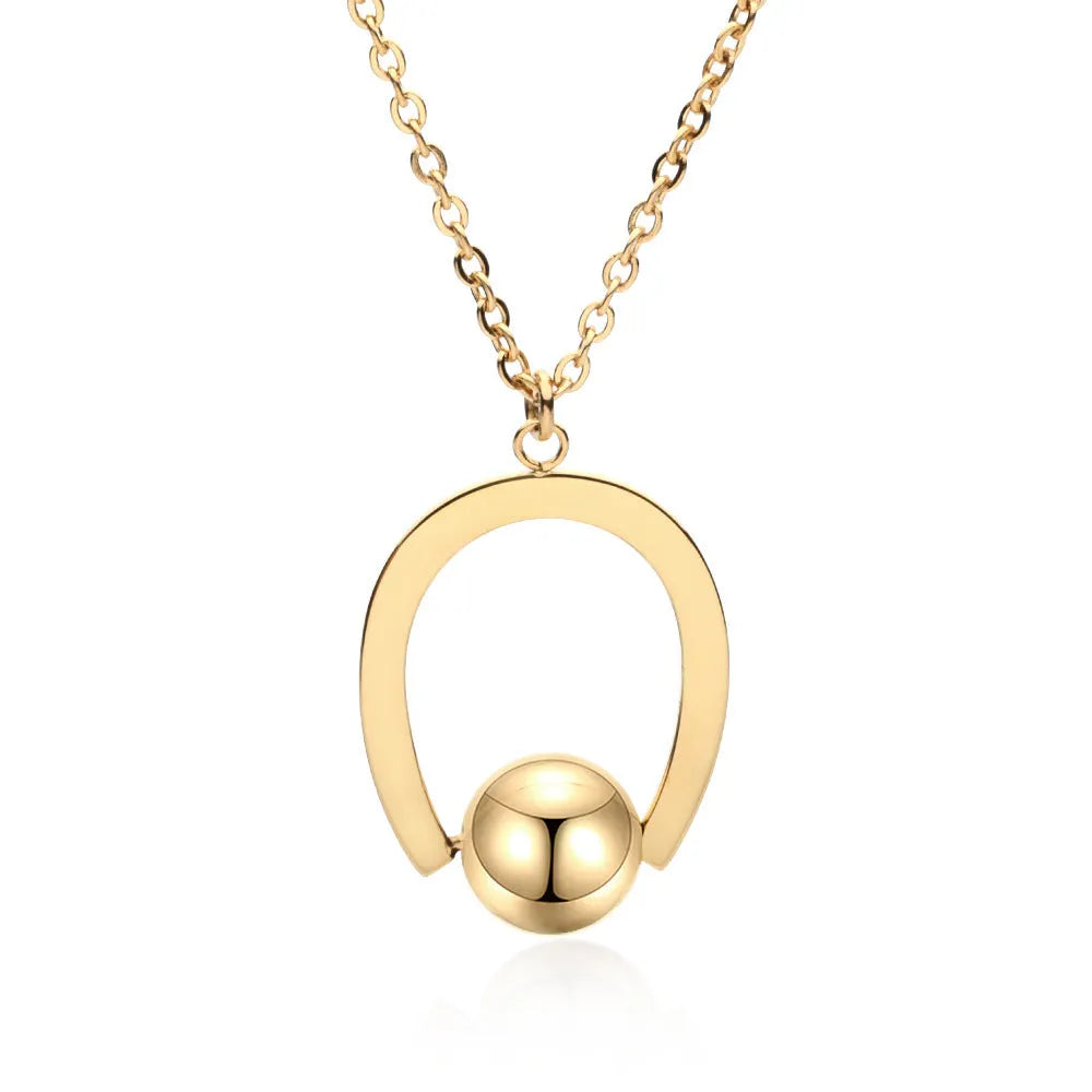 Stainless steel bead chain necklace with geometric pendant in gold or silver electroplated finish