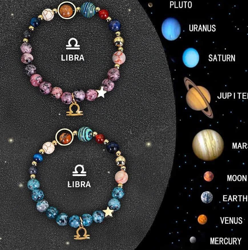 Natural stone beaded zodiac bracelet set showing two bracelets in a handcrafted style.