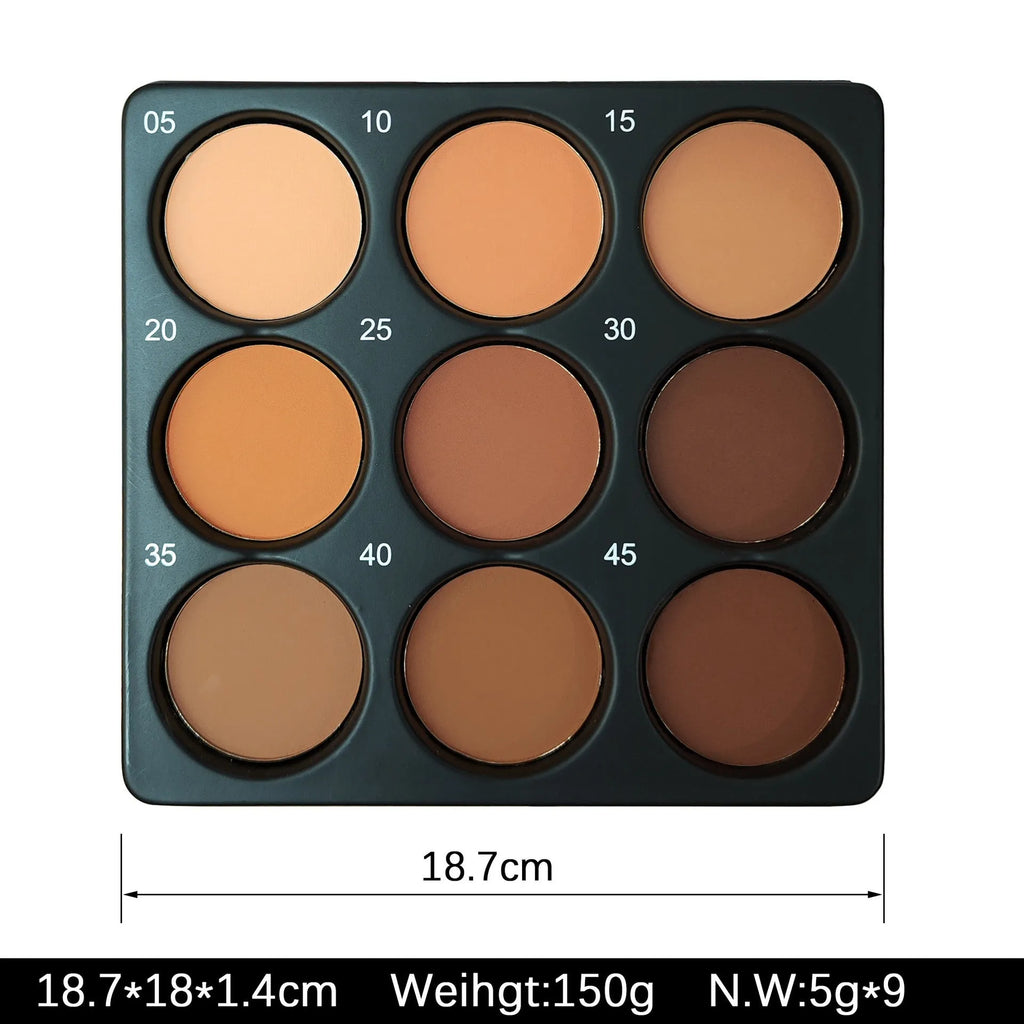 Dark matte makeup palette with nine waterproof colours in repair disk case