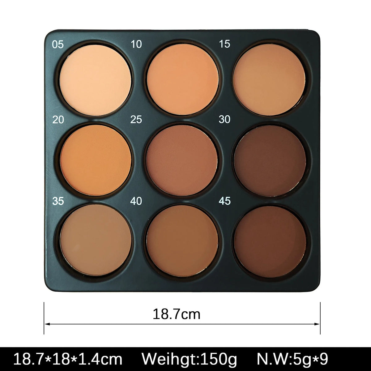 Dark matte makeup palette with nine waterproof colours in repair disk case