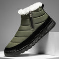 Men's plus size snow boots in black with round toe, flat heel, and non-slip rubber sole