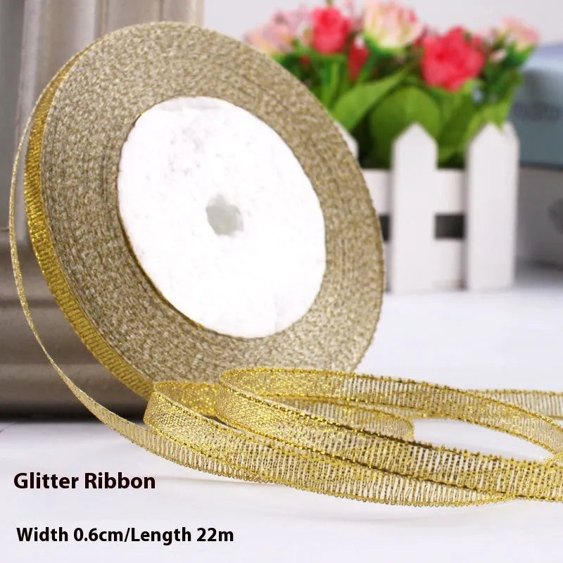 Roll of polyester gift packaging ribbon with 0.6cm width and 22 metre length in various colour options