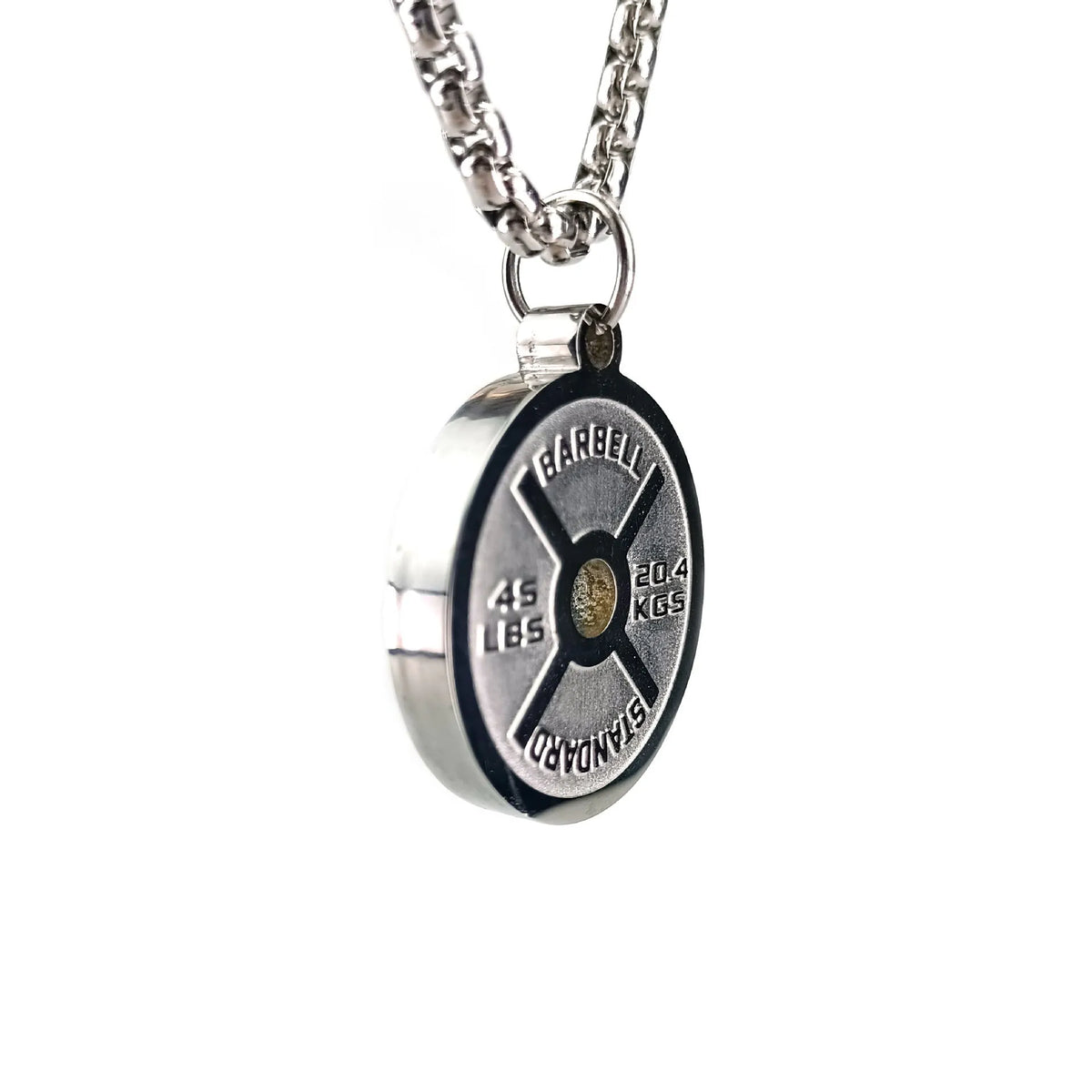 Stainless steel geometric barbell disc pendant necklace with choice of pearl, gold or black 60cm chain