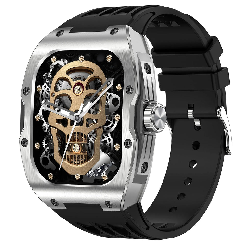 Men's smart watch with AMOLED screen on wrist, showing Bluetooth calling and fitness tracking interface.