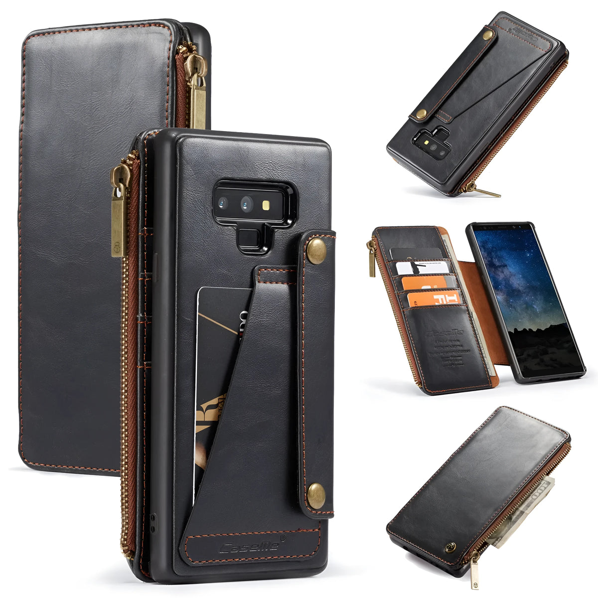 Leather flip phone case for Samsung Note 9 mobile in available colours showing PU leather construction