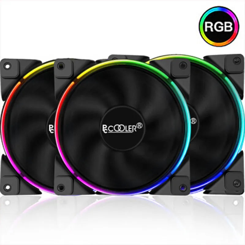 Set of three black 120mm RGB cooling fans for PC computer case
