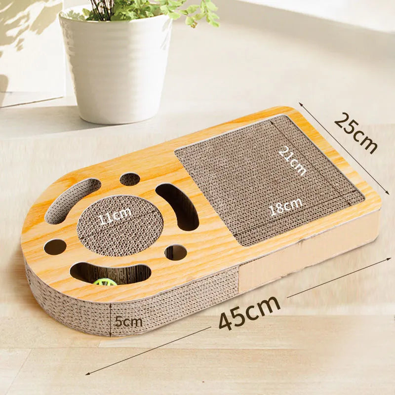 Corrugated paper cat scratching board with ball toy in multiple style options