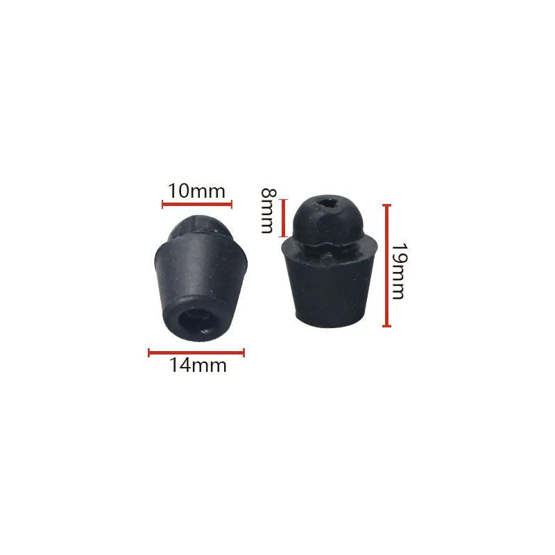 Ten black rubber automobile damping clips for shock absorption on a white background.