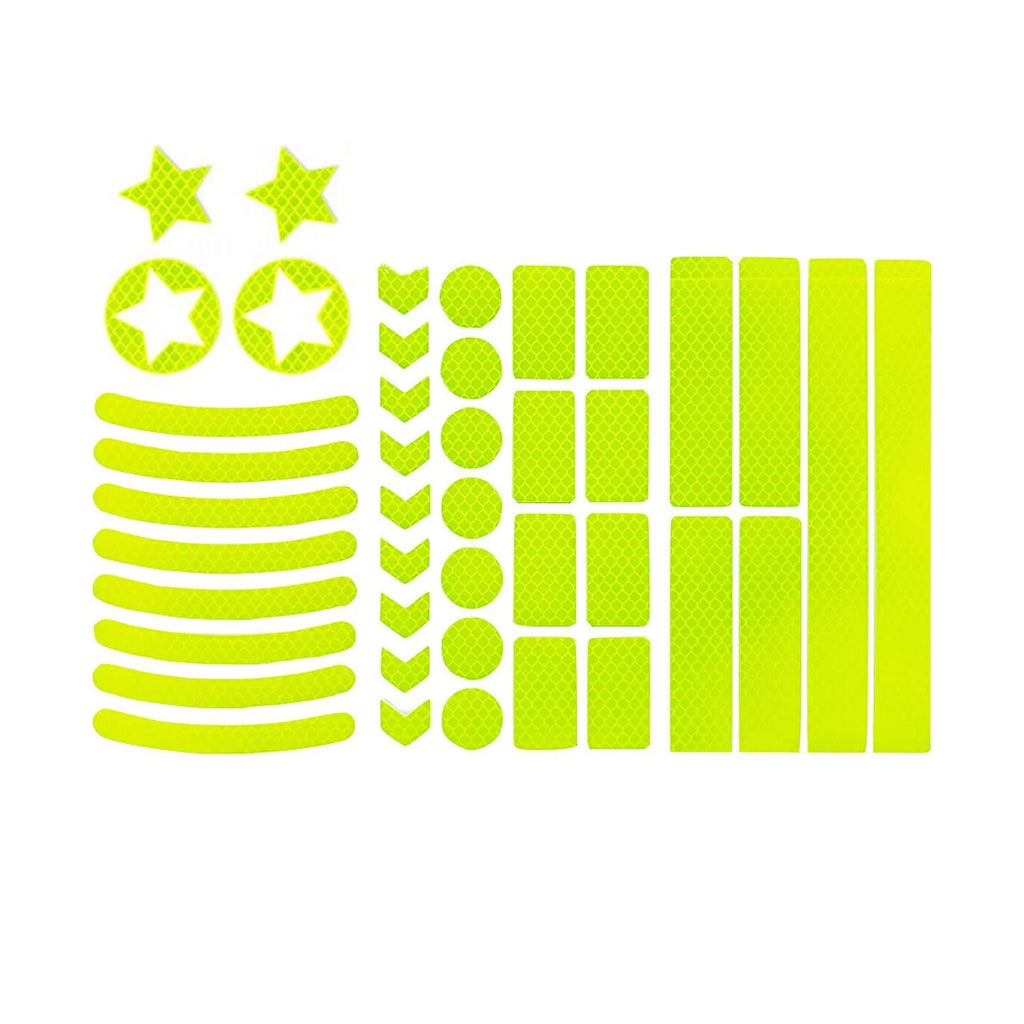 Geometric grid pattern reflective tape for bicycles in blue, yellow, red, and white colours.