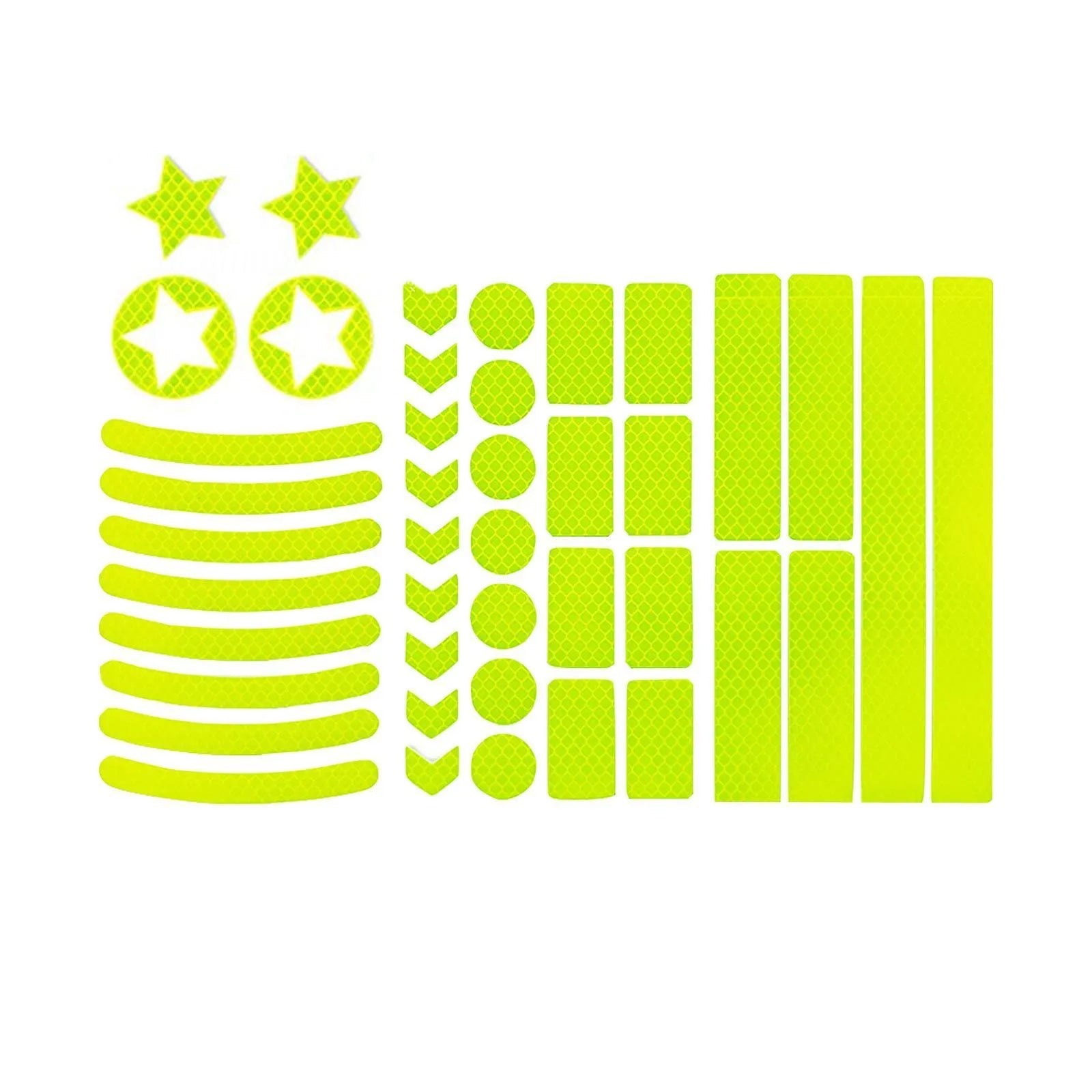 Geometric grid pattern reflective tape for bicycles in blue, yellow, red, and white colours.