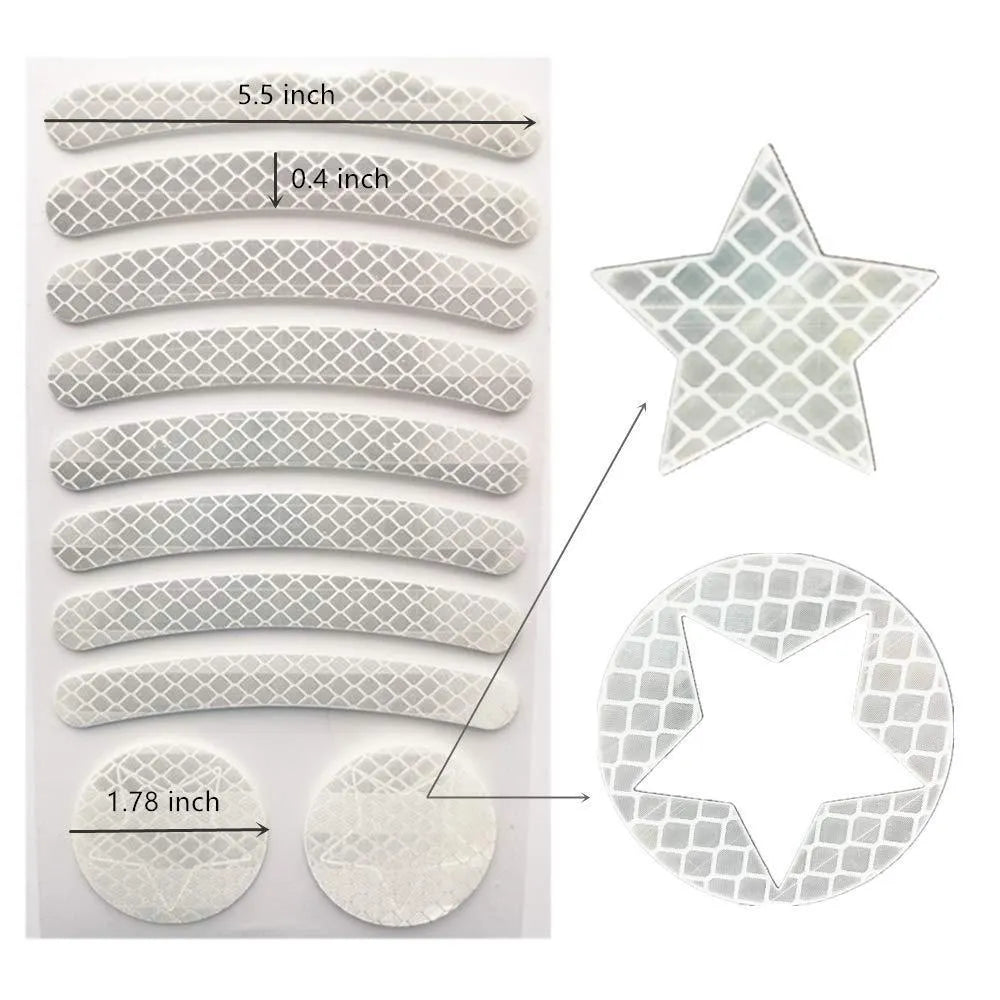 Geometric grid pattern reflective tape for bicycles in blue, yellow, red, and white colours.
