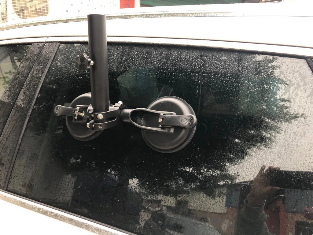 Black car sucker base flagpole mount with round rubber disc for vehicle glass