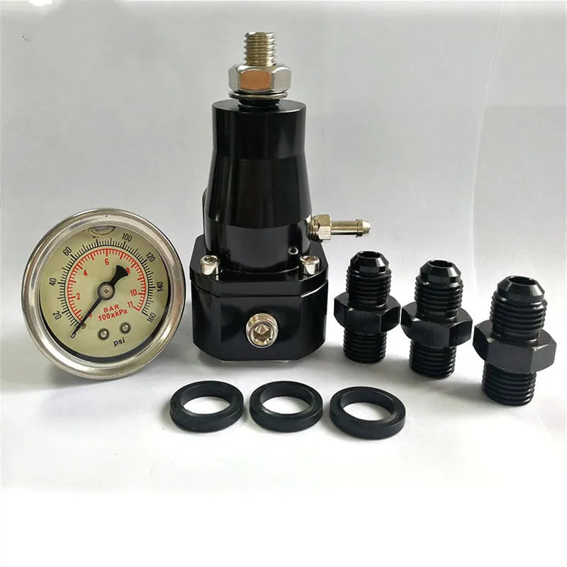 Black CNC aluminium universal fuel pressure regulator with pressure adjustment