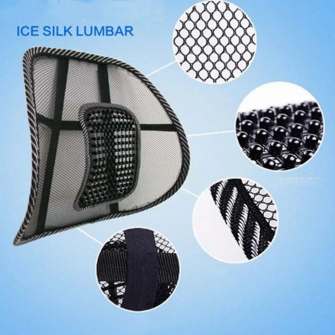 Black lumbar support pillow with steel wire frame for car and office use