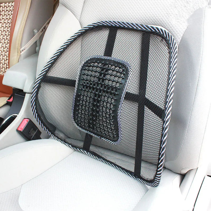 Black lumbar support pillow with steel wire frame for car and office use