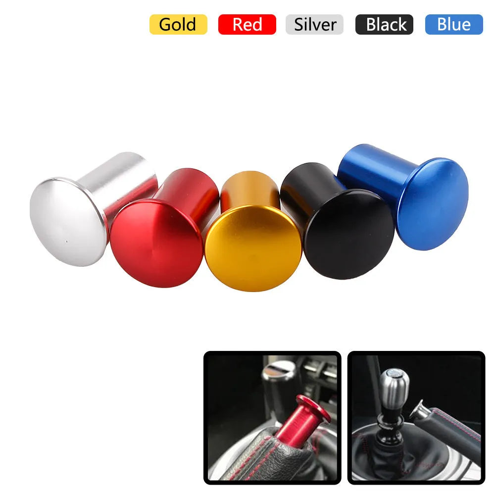 Aluminium alloy hydraulic handbrake release button cap in gold, silver, black, blue, and red colours.