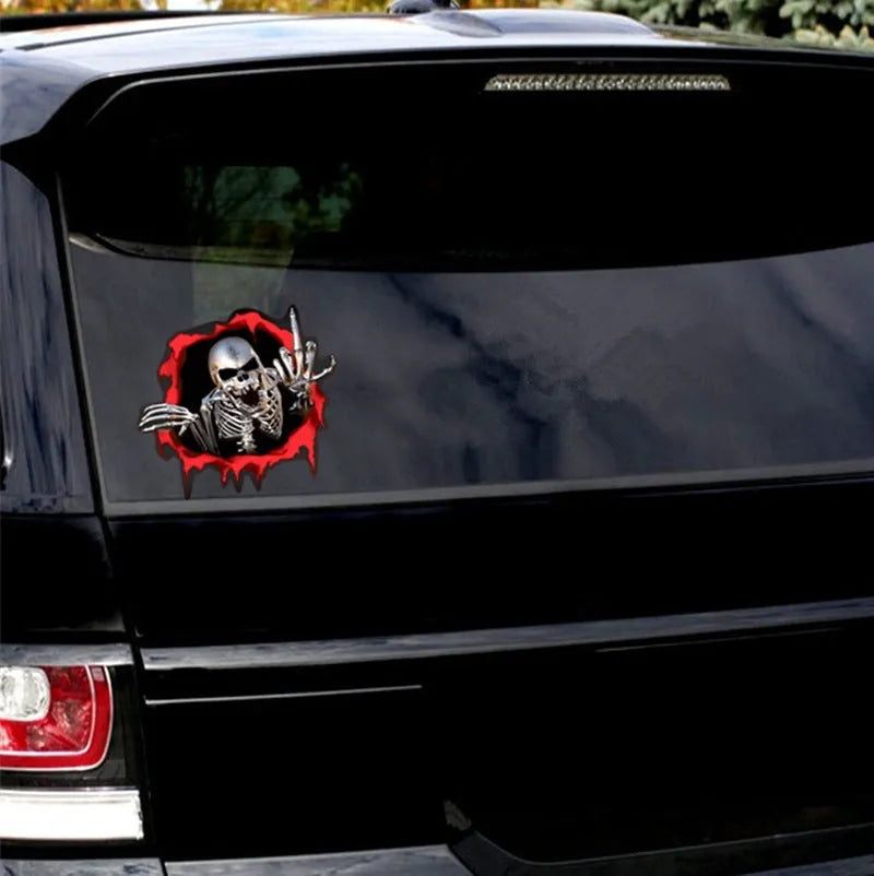 Colourful broken-shell pattern reflective metal skull car sticker on PET film
