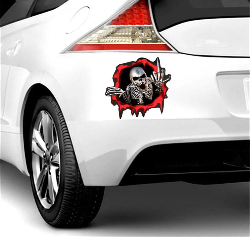 Colourful broken-shell pattern reflective metal skull car sticker on PET film