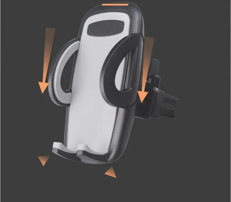 Black car air vent mobile phone holder mounted on vehicle air conditioning outlet