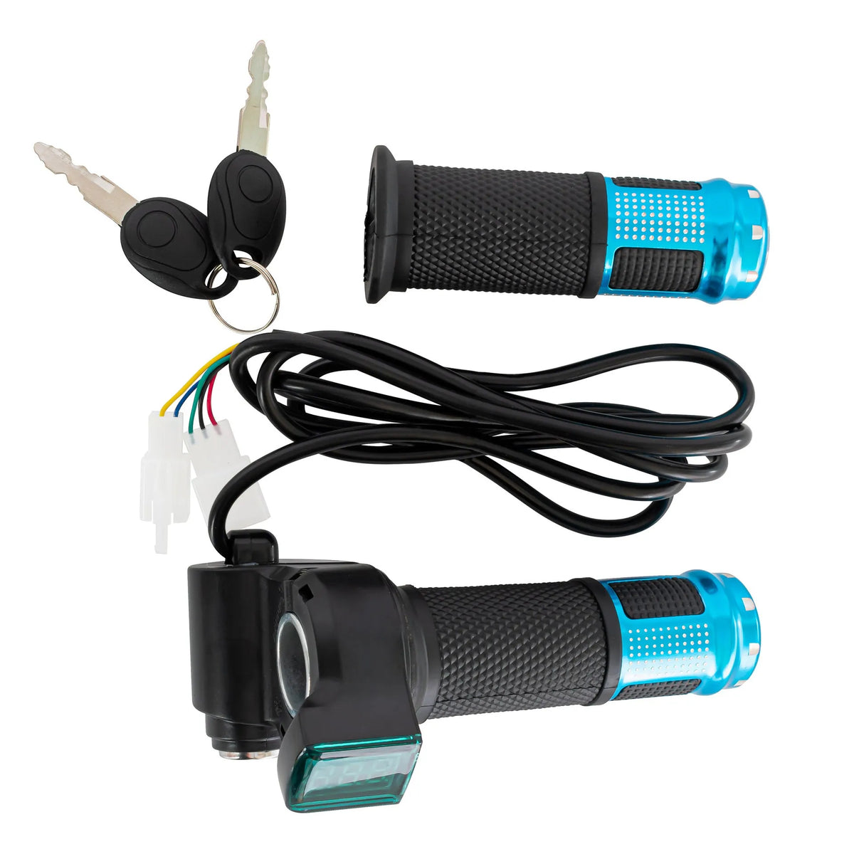 Electric scooter handlebar replacement grip in choice of colours with 5-core wiring connector visible.