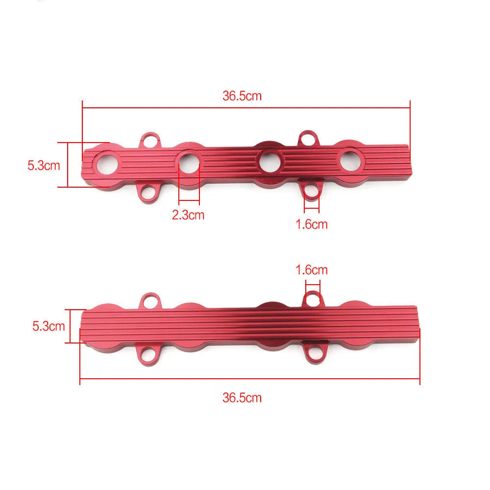 Aluminium engine bonnet harness showing with-holes and without-holes formats in blue, red and silver colours