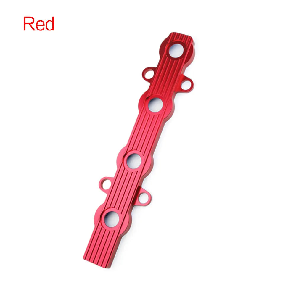 Aluminium engine bonnet harness showing with-holes and without-holes formats in blue, red and silver colours