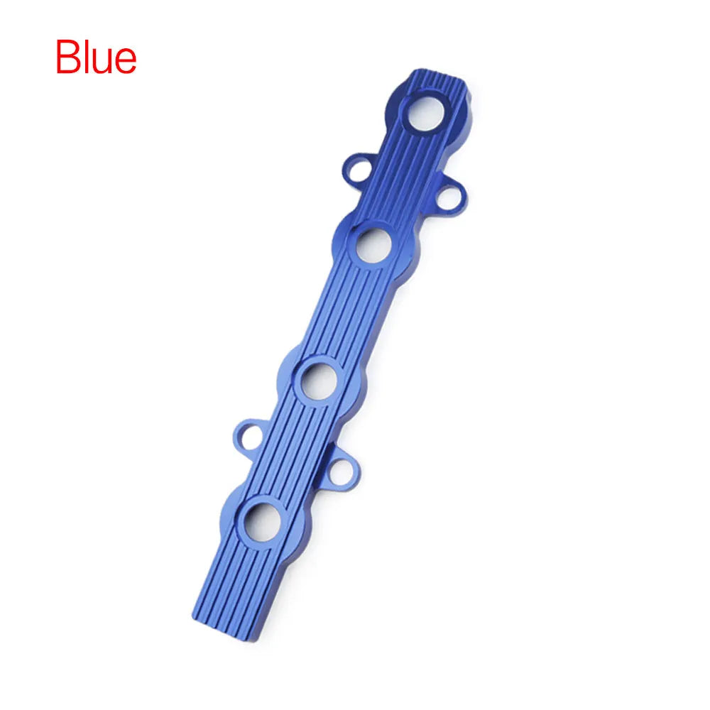 Aluminium engine bonnet harness showing with-holes and without-holes formats in blue, red and silver colours