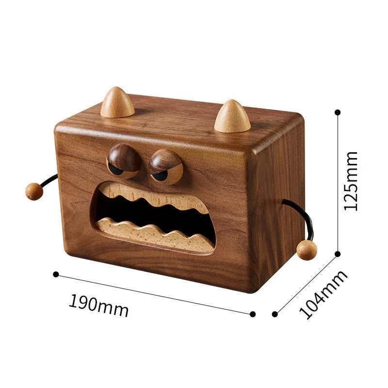 Cartoon monster design wooden tissue box made from solid beech wood