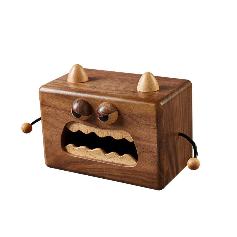 Cartoon monster design wooden tissue box made from solid beech wood