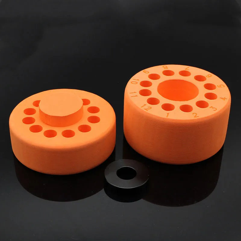 Laboratory gradient freezing cooling box with metal base and plastic cover in orange or blue colours