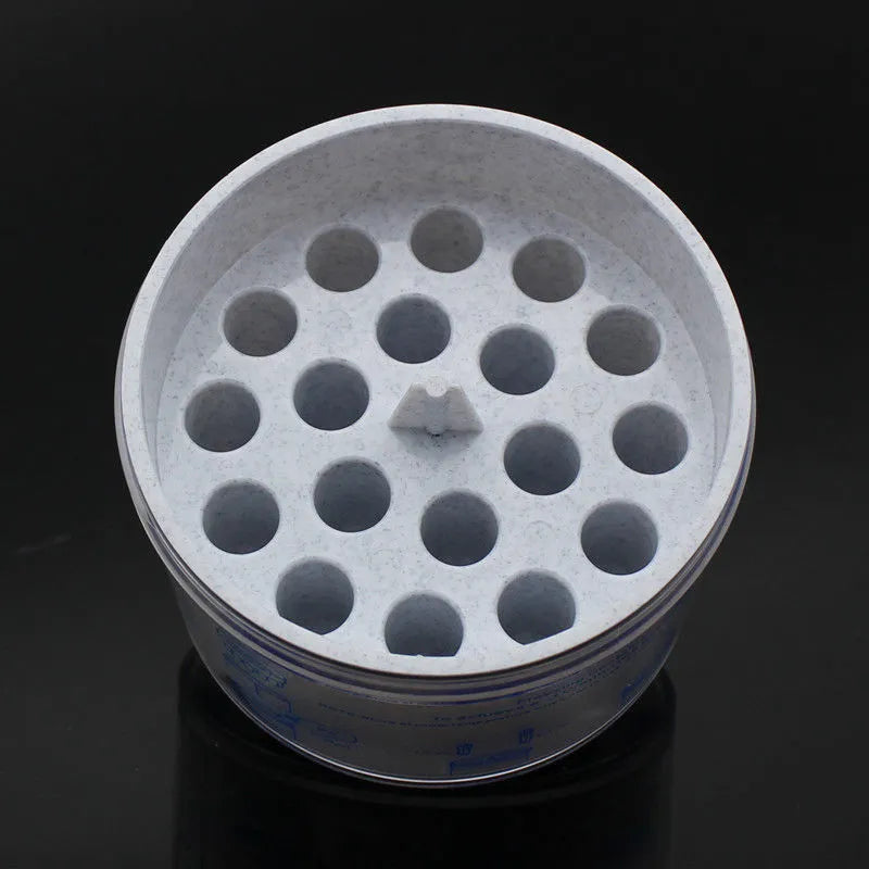 Laboratory gradient freezing cooling box with metal base and plastic cover in orange or blue colours
