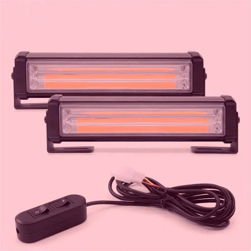 Yellow Model 208 automotive strobe warning light with aluminium alloy frame and clear lens.