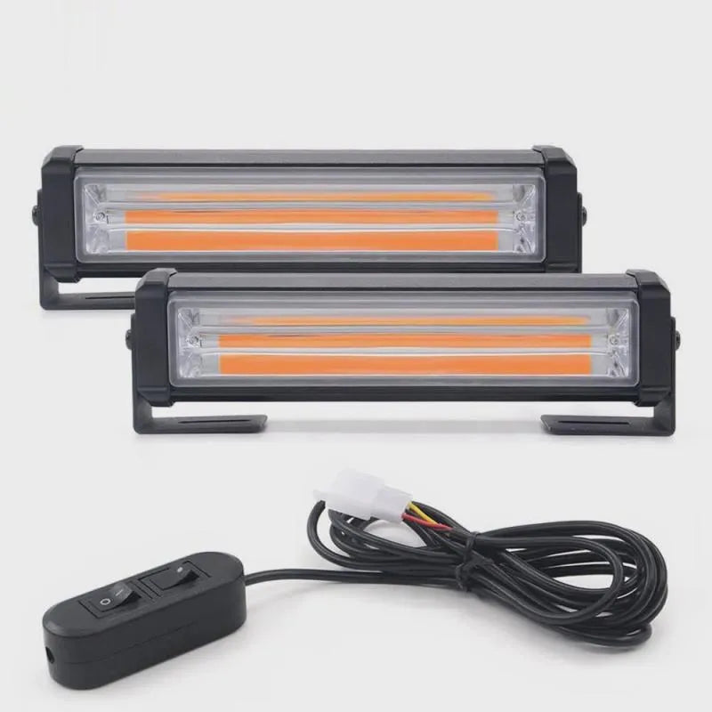 Yellow Model 208 automotive strobe warning light with aluminium alloy frame and clear lens.