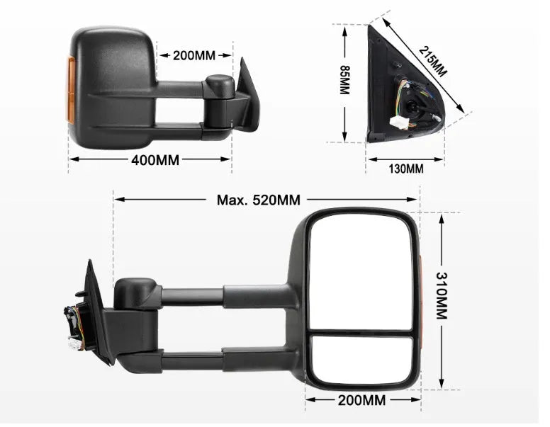 Black electric exterior rear view mirror for Nissan NP300 D23 with integrated indicator light