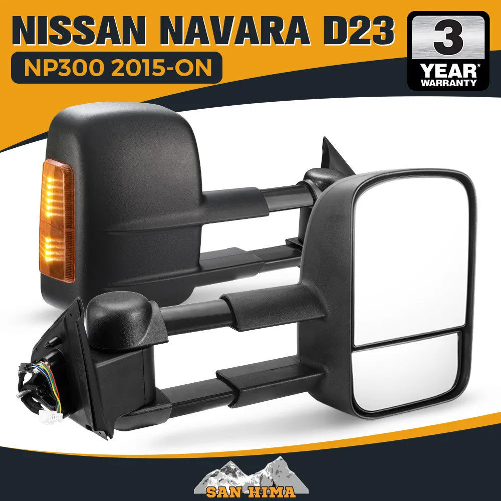 Black electric exterior rear view mirror for Nissan NP300 D23 with integrated indicator light