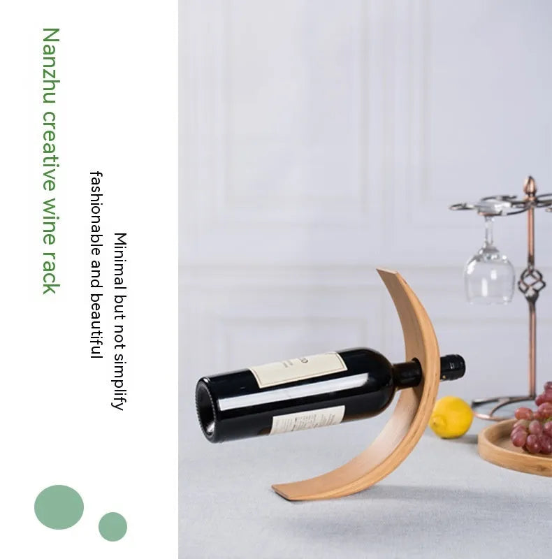 Bamboo wine bottle rack in straight or semicircle style with walnut wood option, simple modern bottle shelf