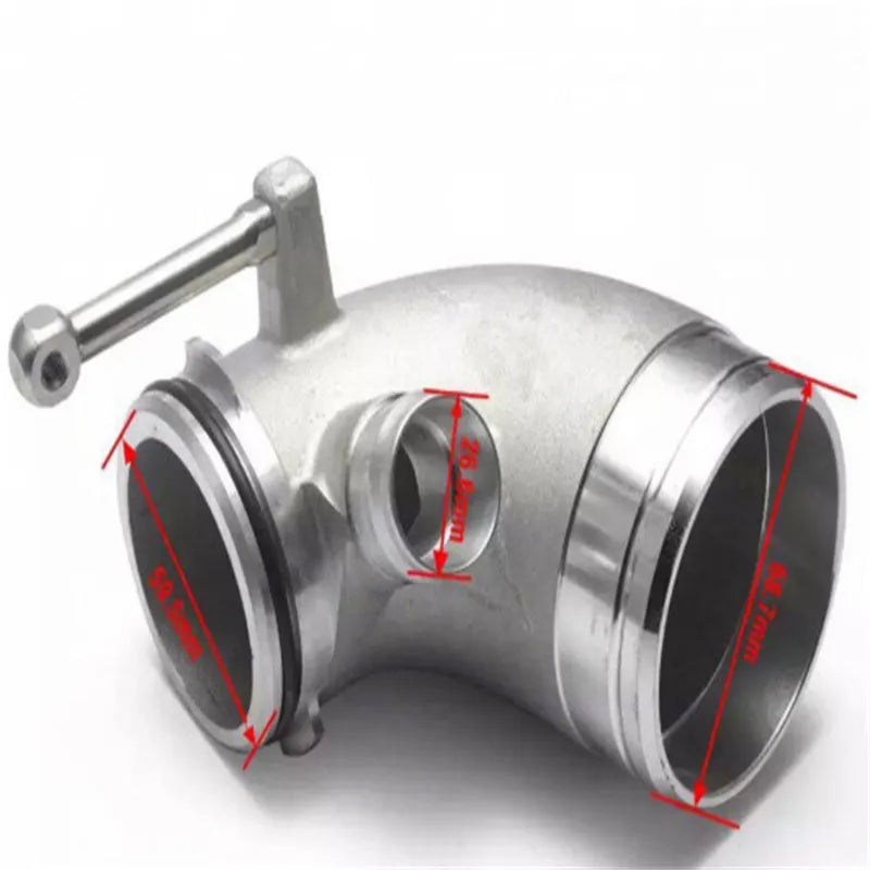 Aluminium turbocharger 90-degree elbow connector for lateral engine positioning