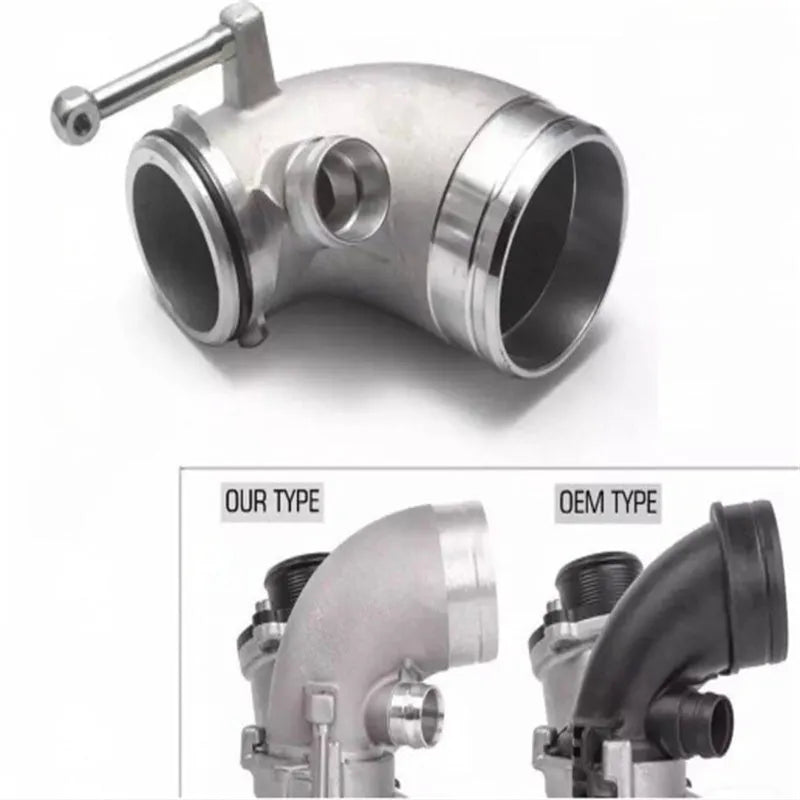 Aluminium turbocharger 90-degree elbow connector for lateral engine positioning
