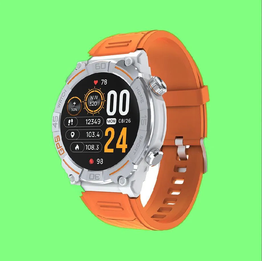 MG02 smart watch with Bluetooth calling on wrist, displaying health metrics on its TFT screen.