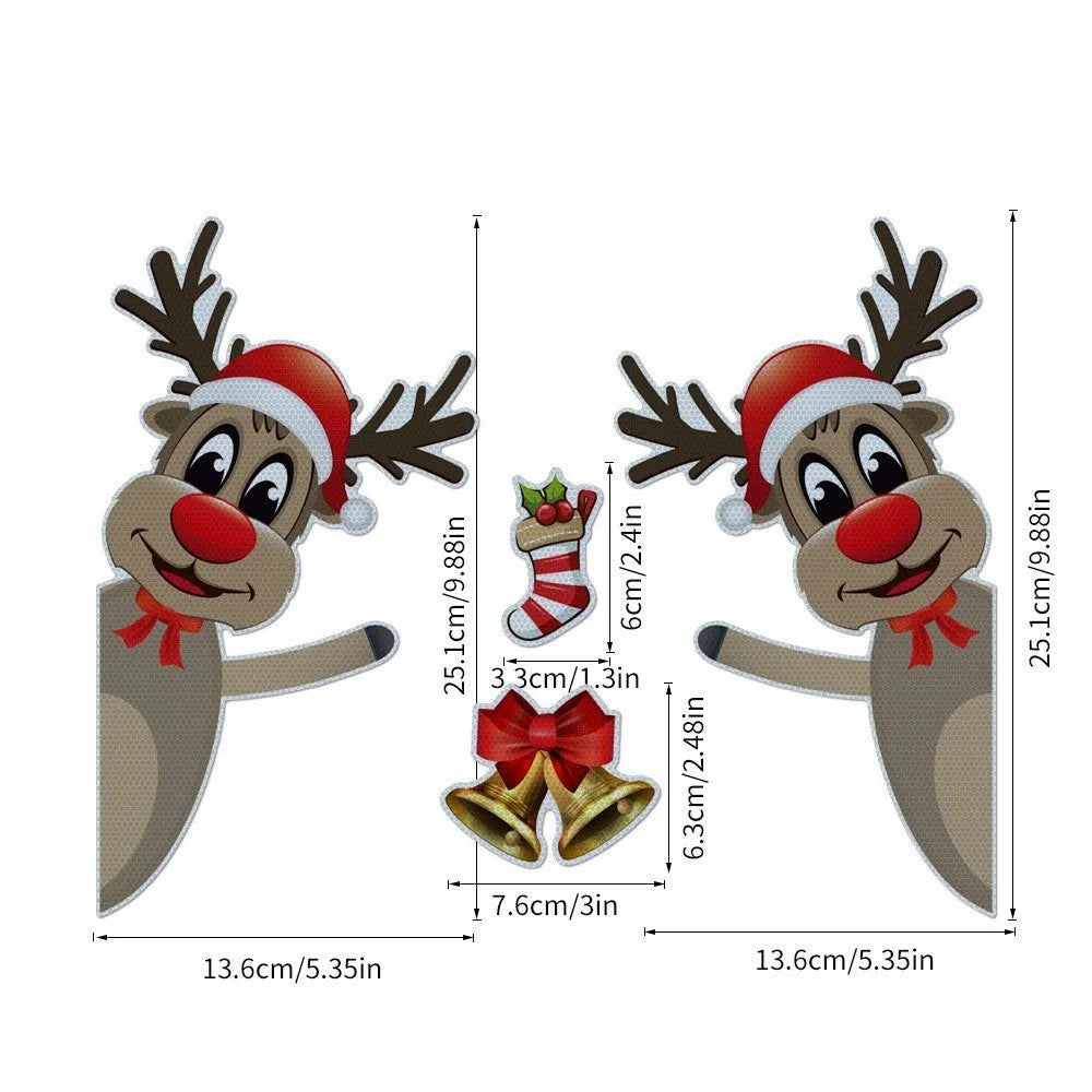 Christmas cartoon elk with bell design on magnetic luminous reflective bumper sticker for vehicle decoration