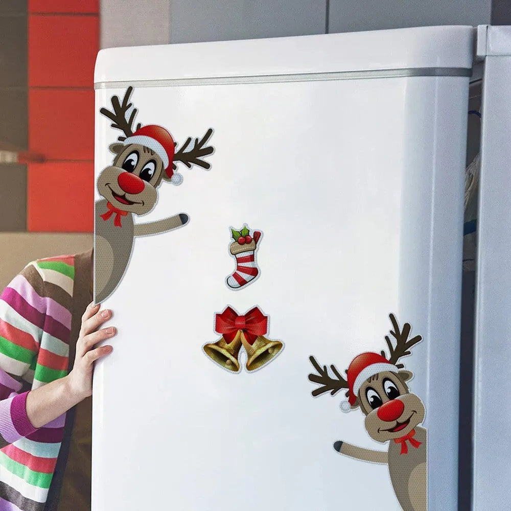 Christmas cartoon elk with bell design on magnetic luminous reflective bumper sticker for vehicle decoration