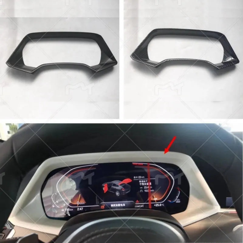 BMW X5 dashboard decorative frame in Carbon Fibre and Peach Wood finishes for the 2022 X5L model.